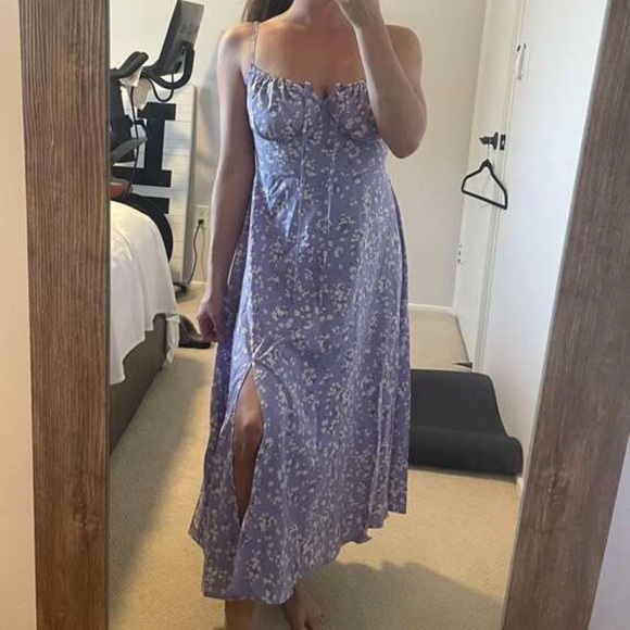 boho Floral Tie Front Ruched Bust Split Thigh Cami Dress purple - Picture 8 of 8